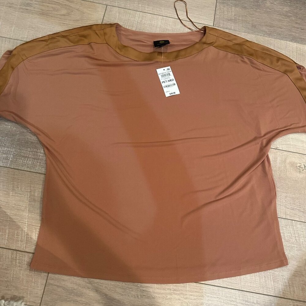 JM COLLECTION WOMENS BRONZE BLOUSE NEW PETITE MEDIUM